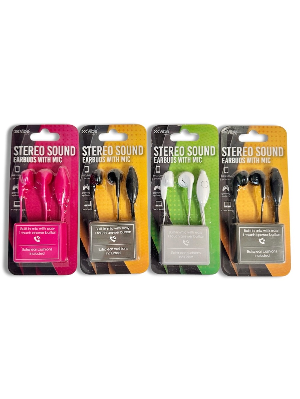 Vibe Stereo Sound Earbuds with Mic Lot Black White Pink Headphones Earphones NWT